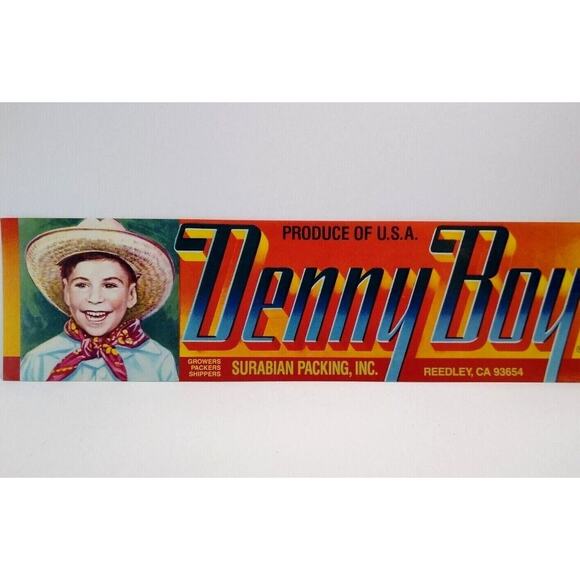 Denny Boy Fruit Crate Label Young Smiling Western Boy Original Vintage 1960's - Picture 1 of 4